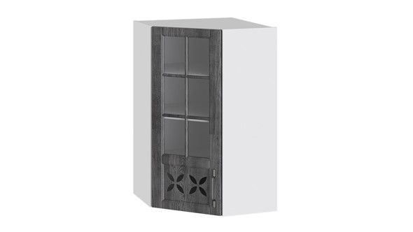 Навесной шкаф Прованс (Белый глянец/Санторини темный) угловой со стеклом ВУ45_96-(40)_1ДРДс(L) в Элисте - изображение