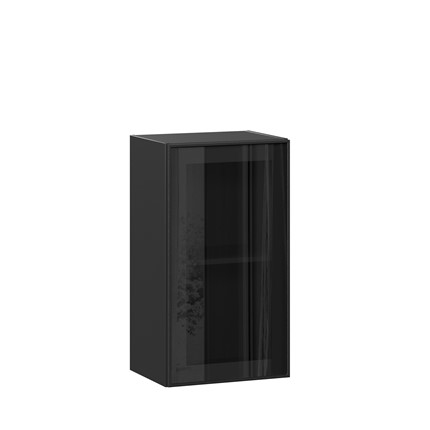 Кухонный навесной шкаф со стеклом 400 Индиго ЛД 298.320.000.144, Чёрный/Чёрный в Элисте - изображение