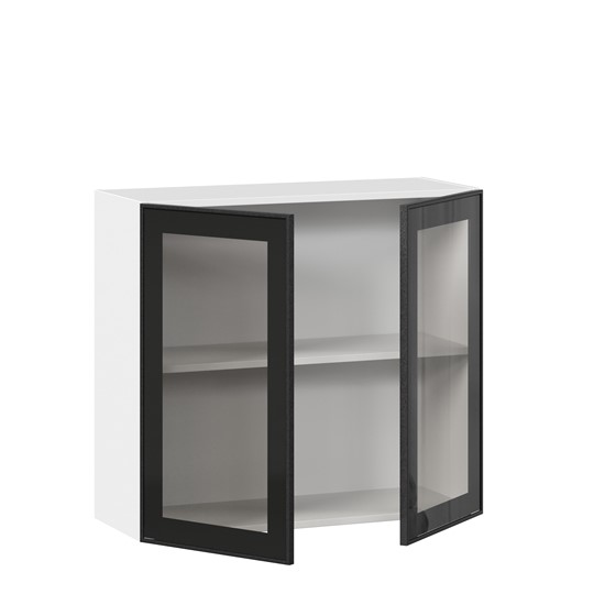 Шкаф на кухню со стеклом 800 Индиго ЛД 298.360.000.023, Белый/Чёрный в Элисте - изображение 1