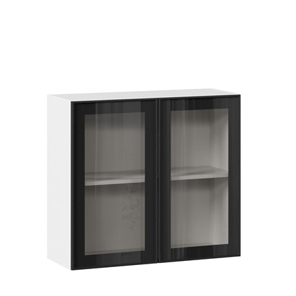 Шкаф на кухню со стеклом 800 Индиго ЛД 298.360.000.023, Белый/Чёрный в Элисте - изображение