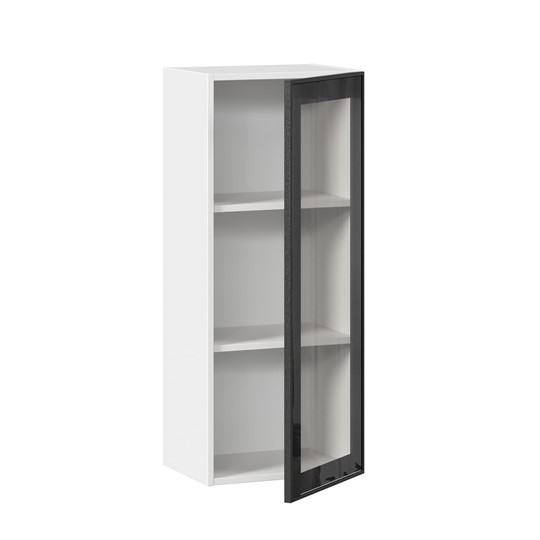 Шкаф на кухню высокий со стеклом 400 Индиго ЛД 298.420.000.026, Белый/Чёрный в Элисте - изображение 1