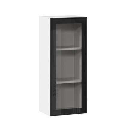 Шкаф на кухню высокий со стеклом 400 Индиго ЛД 298.420.000.026, Белый/Чёрный в Элисте - изображение