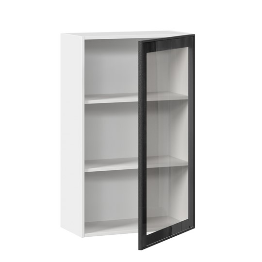 Шкаф навесной высокий со стеклом 600 Индиго ЛД 298.450.000.169, Белый/Чёрный в Элисте - изображение 1