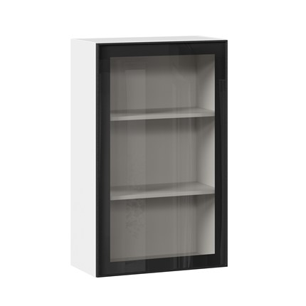 Шкаф навесной высокий со стеклом 600 Индиго ЛД 298.450.000.169, Белый/Чёрный в Элисте - изображение