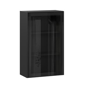 Навесной кухонный шкаф высокий со стеклом 600 Индиго ЛД 298.450.000.170, Чёрный/Чёрный в Элисте - предосмотр