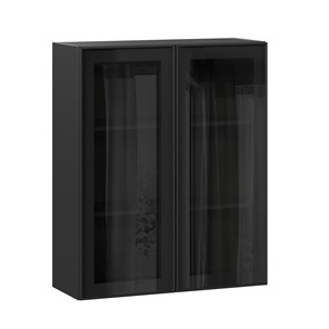 Шкаф кухонный высокий со стеклом 800 Индиго ЛД 298.460.000.156, Чёрный/Чёрный в Элисте - предосмотр