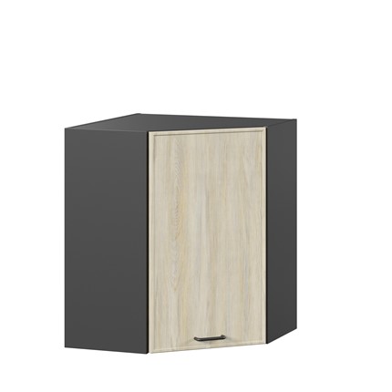 Шкаф угловой настенный Индиго ЛД 298.610.000.074, Чёрный/Дуб Мадейра топаз в Элисте - изображение