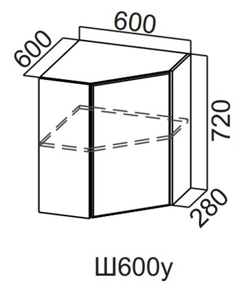 Шкаф настенный угловой Вельвет Ш600у/720 в Элисте - изображение