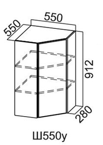 Навесной шкаф угловой, Модус, Ш550у/912, цемент светлый в Элисте - предосмотр