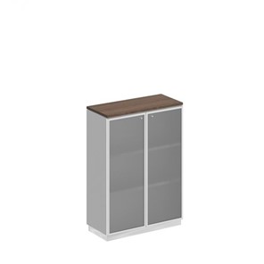 Шкаф для документов средний со стеклянными дверьми в рамке Bravo, дуб гладстоун/белый премиум (90х40х124,6) в Элисте
