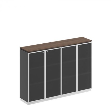 Шкаф для документов средний со стеклянными дверьми в рамке Bravo, дуб гладстоун/антрацит премиум (180,2х40х124,6) в Элисте - изображение