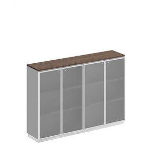 Шкаф для документов средний со стеклянными дверьми в рамке Bravo, дуб гладстоун/белый премиум (180,2х40х124,6) в Элисте