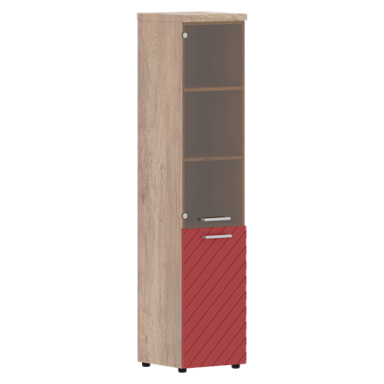 Стеллаж с дверью TORR LUX TLHC 42.2 R колонка комбинированная с топом 435х452х1958 Дуб Каньон/ Красный в Элисте - изображение
