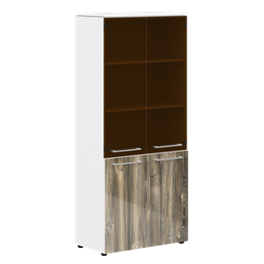 Шкаф колонка со стеклянными и глухими дверями MORRIS  Дуб Базель/Венге Белый MHC 85.2 (854х423х1956) в Элисте