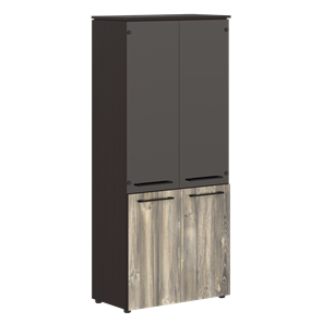 Шкаф колонка со стеклянными и глухими дверями MORRIS  Дуб Базель/Венге Магия MHC 85.2 (854х423х1956) в Элисте - предосмотр