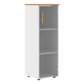 Шкаф колонна средний со стеклянной правой дверью FORTA Белый-Дуб Гамильтон FMC 40.2 (R) (399х404х801) в Элисте - предосмотр