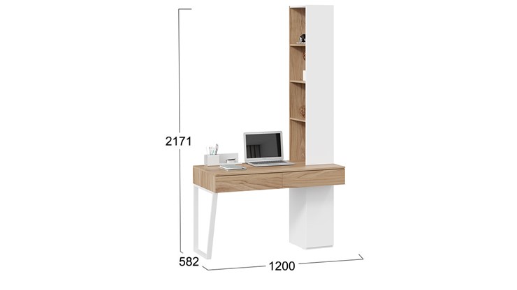 Компьютерный стол со шкафом комбинированным Порто СМ-393.15.012 (Белый жемчуг/Яблоня беллуно/Белый софт) в Элисте - изображение 1