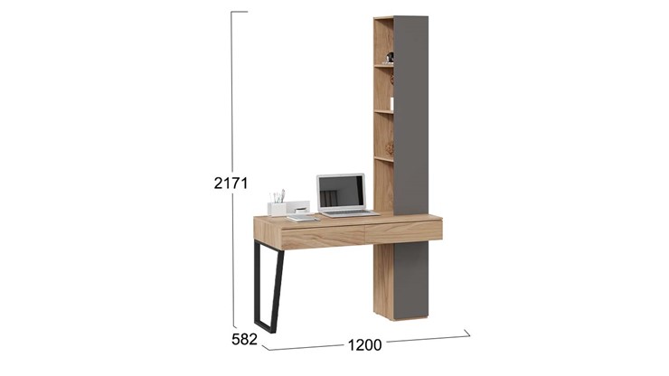 Стол с ящиками со шкафом комбинированным Порто СМ-393.15.012 (Яблоня Беллуно/Графит софт) в Элисте - изображение 1
