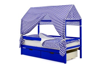 Крыша текстильная для кровати-домика Svogen (зигзаги, синий) в Элисте - предосмотр