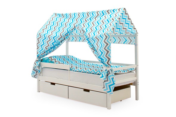 Крыша текстильная для кровати-домика Svogen (зигзаги; голубой, синий) в Элисте - изображение