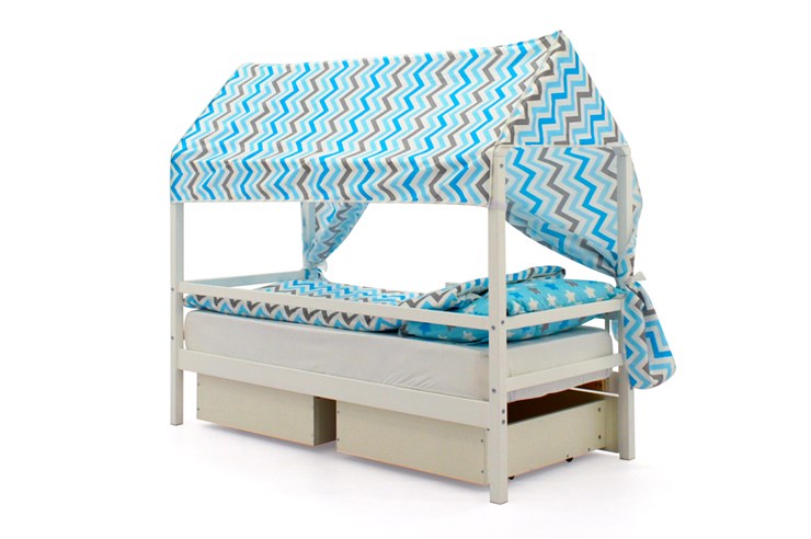 Крыша текстильная для кровати-домика Svogen (зигзаги; голубой, синий) в Элисте - изображение 1