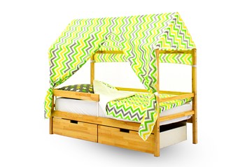 Крыша текстильная для кровати-домика Svogen (зигзаги; зеленый, желтый) в Элисте - предосмотр