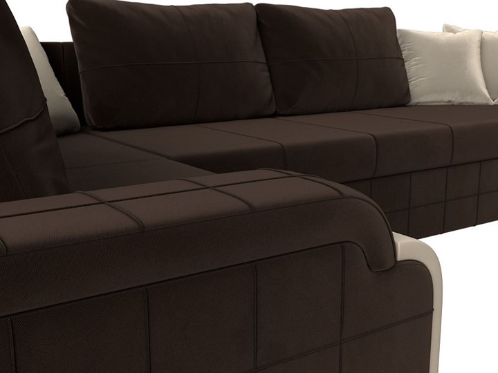 Большой П-образный диван Николь, Коричневый/Бежевый/Бежевый (микровельвет/экокожа) в Элисте - изображение 5