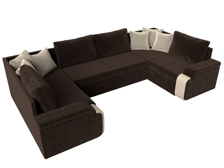 Большой П-образный диван Николь, Коричневый/Бежевый/Бежевый (микровельвет/экокожа) в Элисте - изображение 6