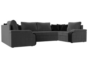 П-образный диван Николь, Серый/Черный/Черный (велюр/экокожа) в Элисте - предосмотр