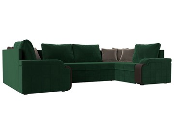 П-образный диван Николь, Зеленый/Коричневый/Коричневый (велюр/экокожа) в Элисте - предосмотр