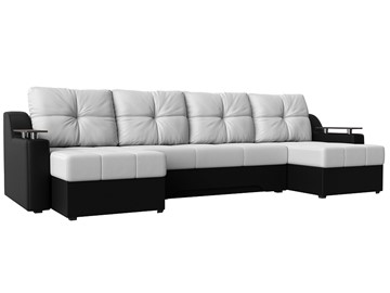 Большой П-образный диван Сенатор, Белый/Черный (Экокожа) боннель в Элисте