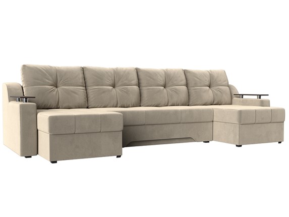 Большой П-образный диван Сенатор, Бежевый (Микровельвет) боннель в Элисте - изображение