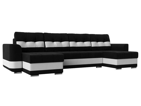 П-образный диван Честер, Черный/белый (вельвет/экокожа) в Элисте - изображение