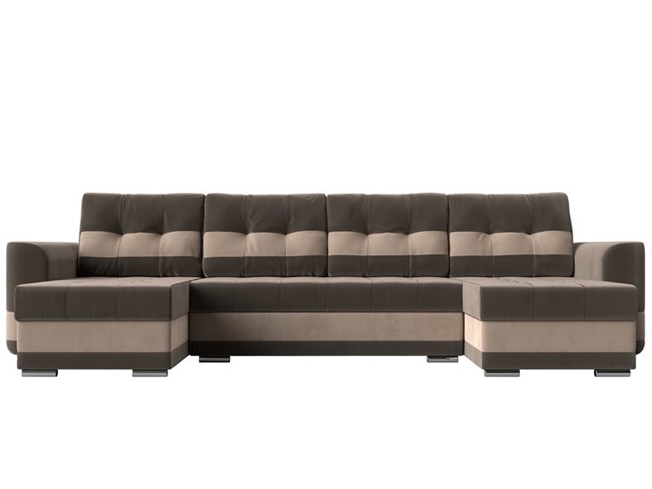 П-образный диван Честер, Коричневый/бежевый (велюр) в Элисте - изображение 1