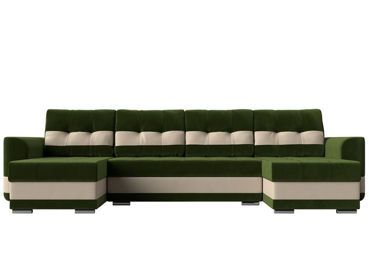 П-образный диван Честер, Зеленый/бежевый (вельвет/экокожа) в Элисте - изображение 1