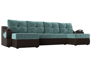 П-образный диван Меркурий П, Бирюзовый\Коричневый (Велюр\Экокожа) в Элисте - предосмотр