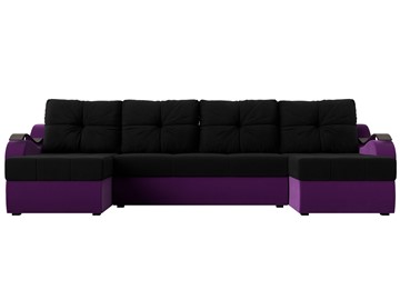 П-образный диван Меркурий П, Черный/фиолетовый (вельвет) в Элисте - предосмотр 1