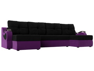 П-образный диван Меркурий П, Черный/фиолетовый (вельвет) в Элисте - предосмотр
