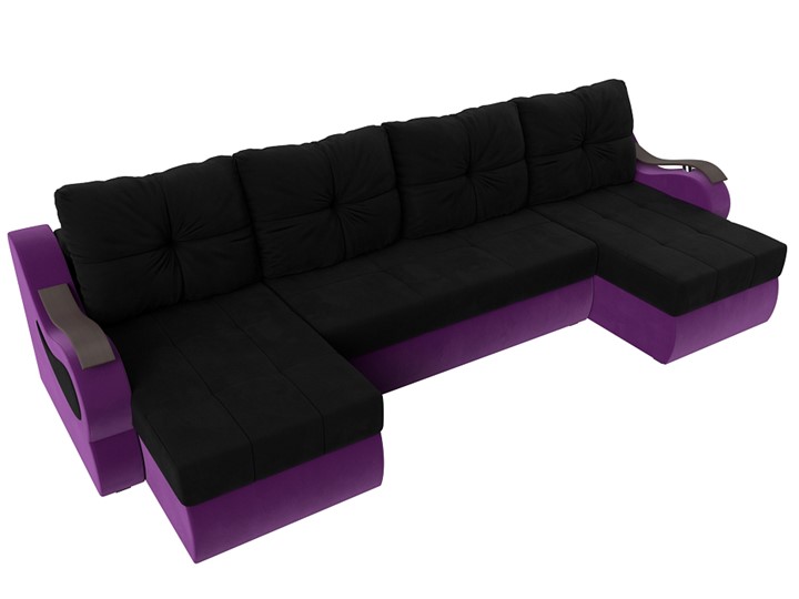 П-образный диван Меркурий П, Черный/фиолетовый (вельвет) в Элисте - изображение 4