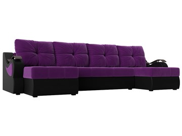 П-образный диван Меркурий П, Фиолетовый/черный (вельвет/экокожа) в Элисте - предосмотр