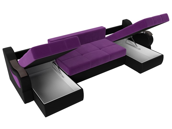 П-образный диван Меркурий П, Фиолетовый/черный (вельвет/экокожа) в Элисте - изображение 6
