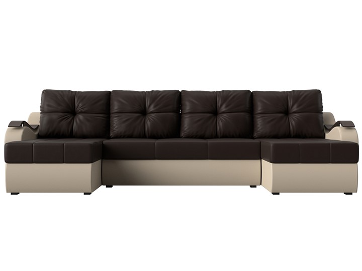 П-образный диван Меркурий П, Коричневый/бежевый (экокожа) в Элисте - изображение 1
