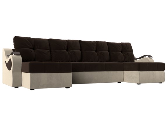 П-образный диван Меркурий П, Коричневый/бежевый (вельвет) в Элисте - изображение