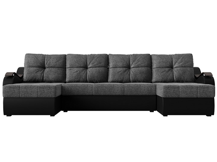 П-образный диван Меркурий П, Серый/черный (рогожка/экокожа) в Элисте - изображение 1