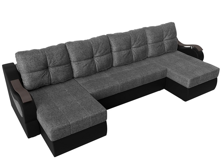 П-образный диван Меркурий П, Серый/черный (рогожка/экокожа) в Элисте - изображение 4