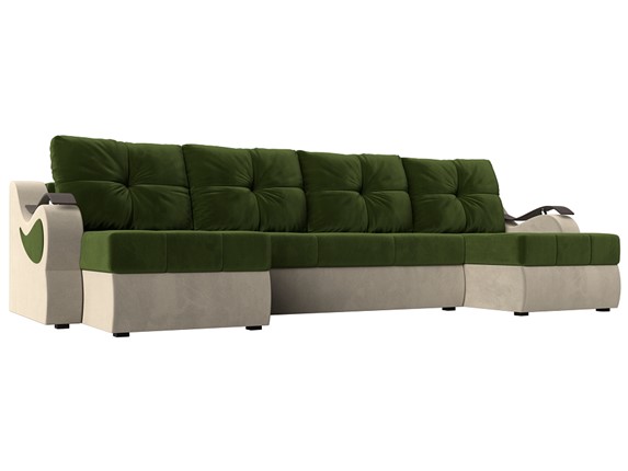 П-образный диван Меркурий П, Зеленый/бежевый (вельвет) в Элисте - изображение