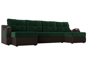 П-образный диван Меркурий П, Зеленый\Коричневый (Велюр\Экокожа) в Элисте - предосмотр