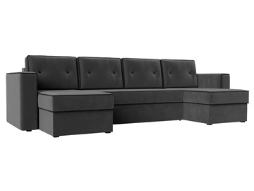 Большой П-образный диван Принстон, Серый\Черный (Велюр) боннель в Элисте