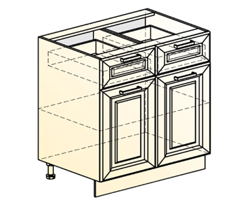 Кухонная тумба Атланта L800 (2 дв. гл. 2 ящ.) эмаль (белый/белый глянец патина золото) в Элисте - предосмотр 1