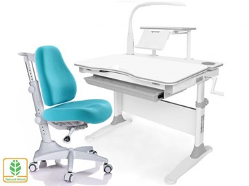 Растущая парта + стул Mealux EVO Evo-30 G (арт. Evo-30 G + Y-528 KBL)/(стол+полка+кресло+чехол+лампа)/белая столешница (дерево), цвет пластика серый в Элисте